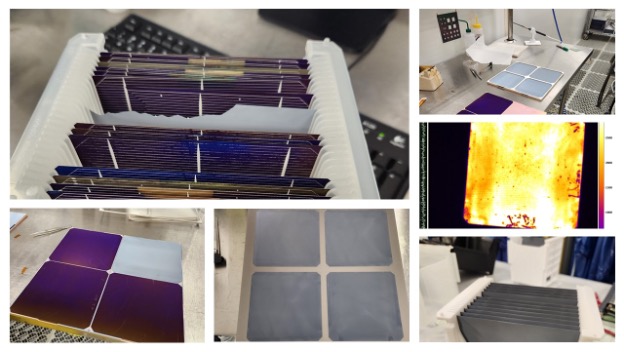 A heterojunction silicon solar fabricated under this program 