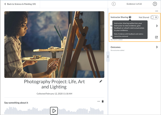 The new Instructor Sharing toggle in evidence details